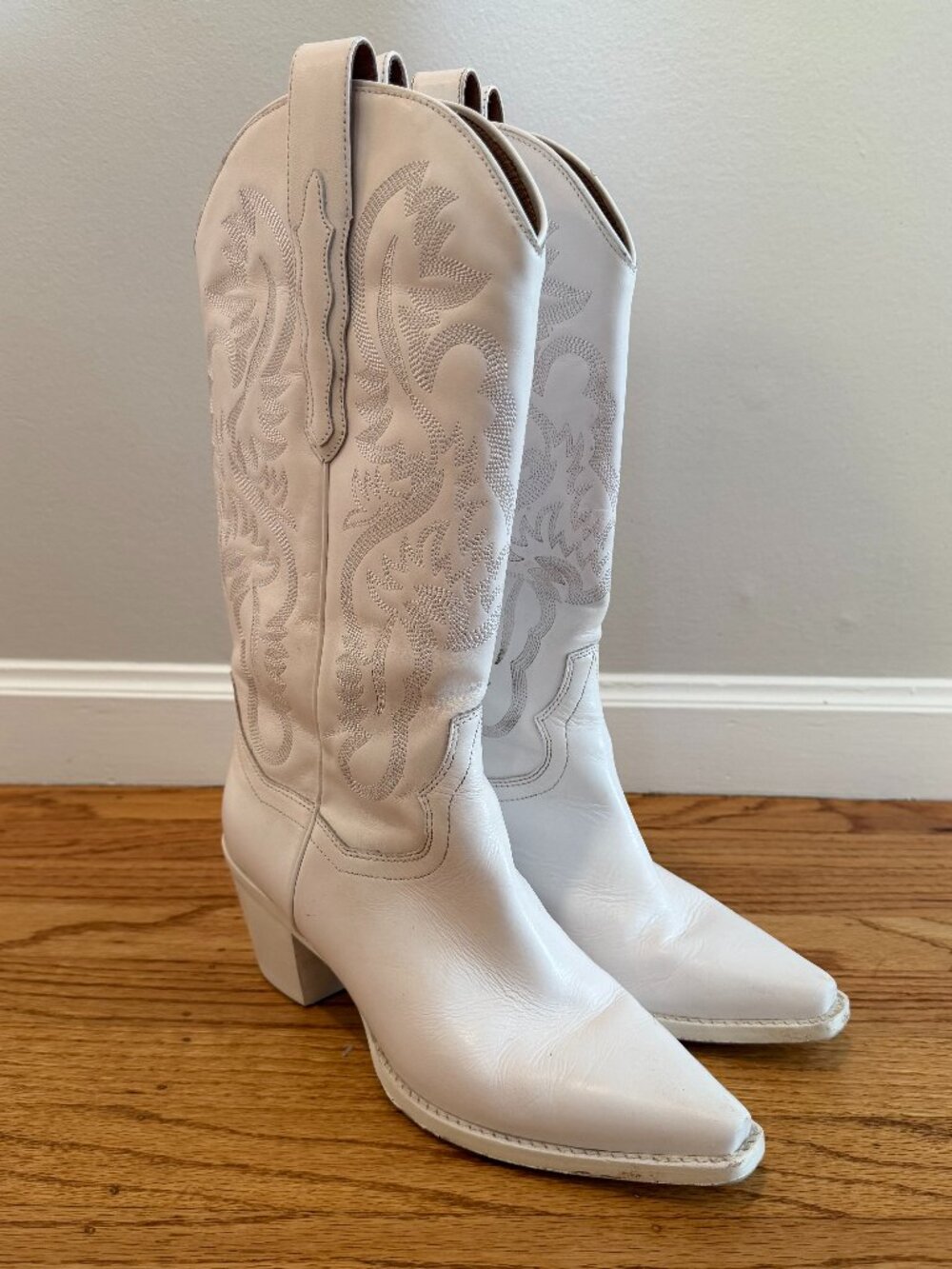 Jeffrey Campbell White Embroidered Western Heeled Boots